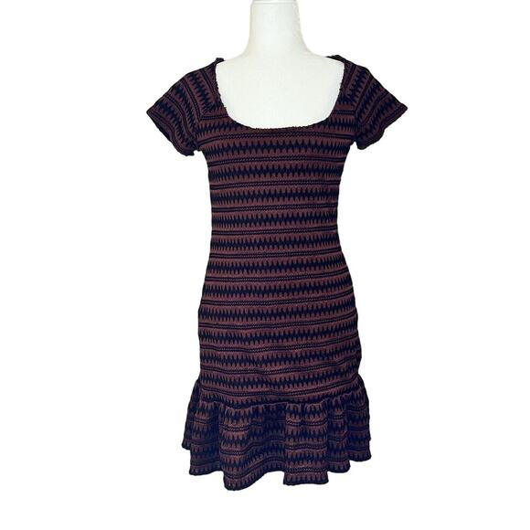 Free People Bodycon Knit Striped Short Sleeve Dress Size Large (a-24) - Picture 2 of 5